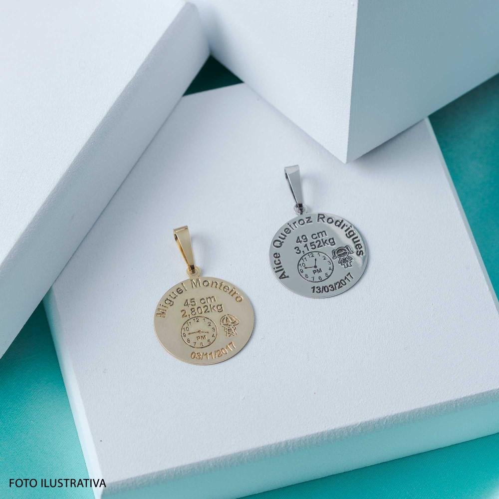 Pingente Aço Mandala Nascimento Menina 27mm Prata 2