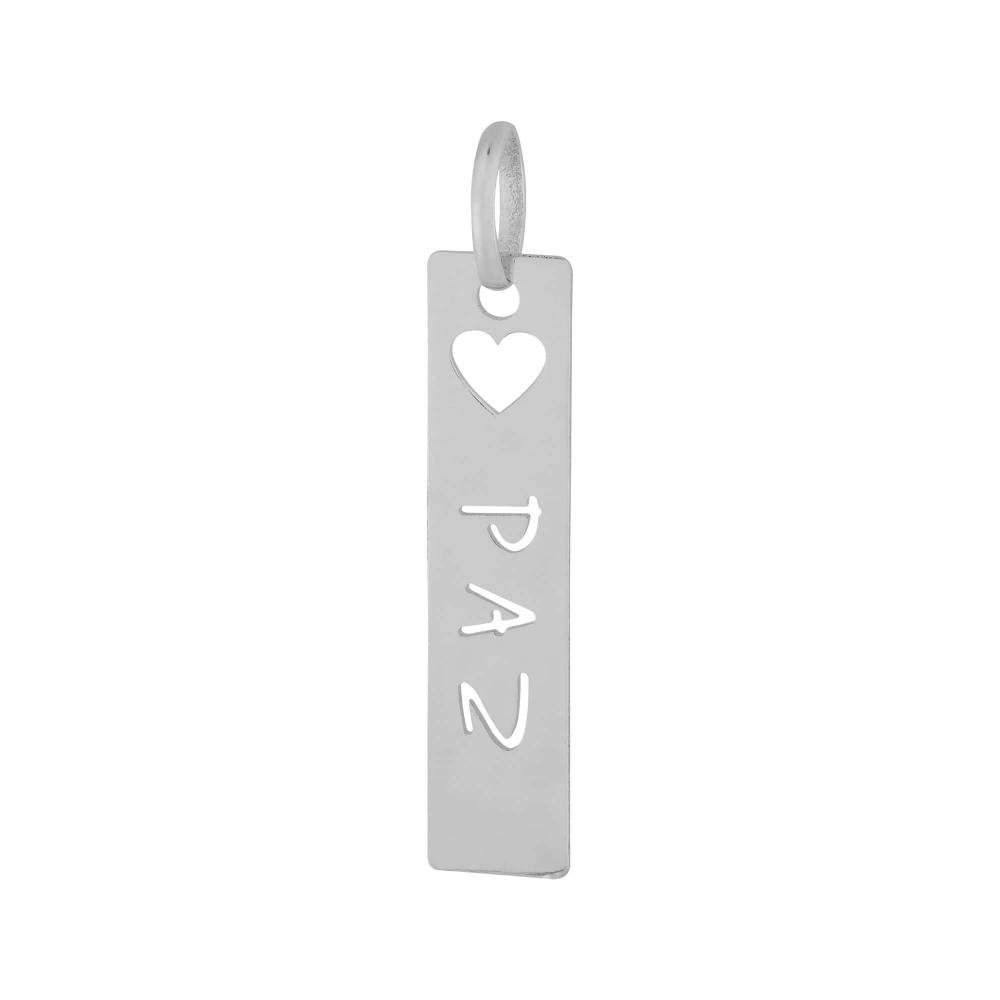 Pingente Aço Placa Feelings Paz 28x6mm Prata 1