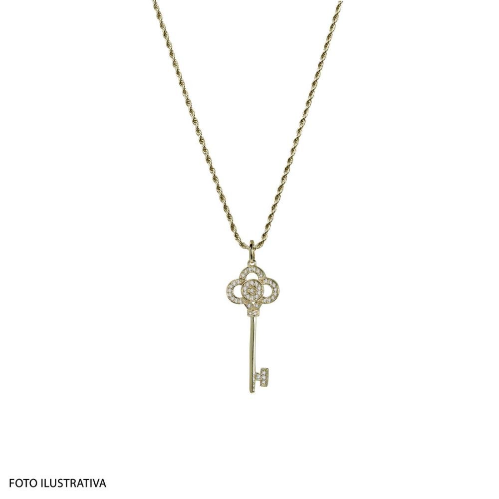 Pingente Prata c/ Ouro 18K Chave com Zircônia 37x15mm Dourado 2