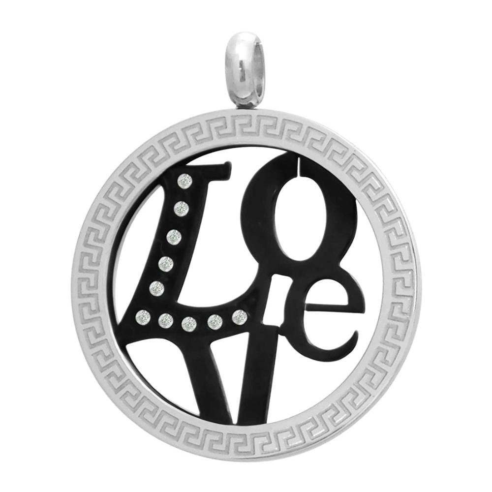 Pingente Aço Argola Love Grego IPB com Zircônia 32mm Prata 1