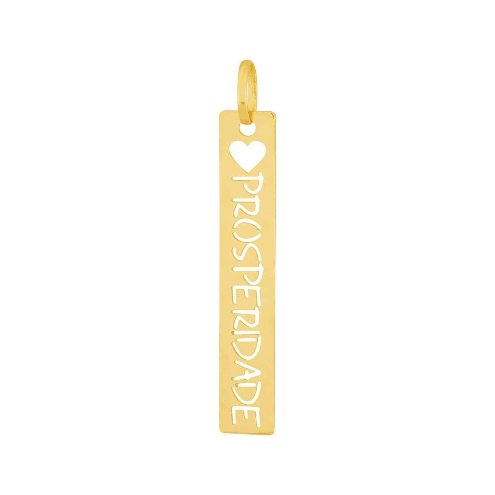 Pingente Aço Placa Feelings Prosperidade 37x6mm Gold IPG Dourado 1