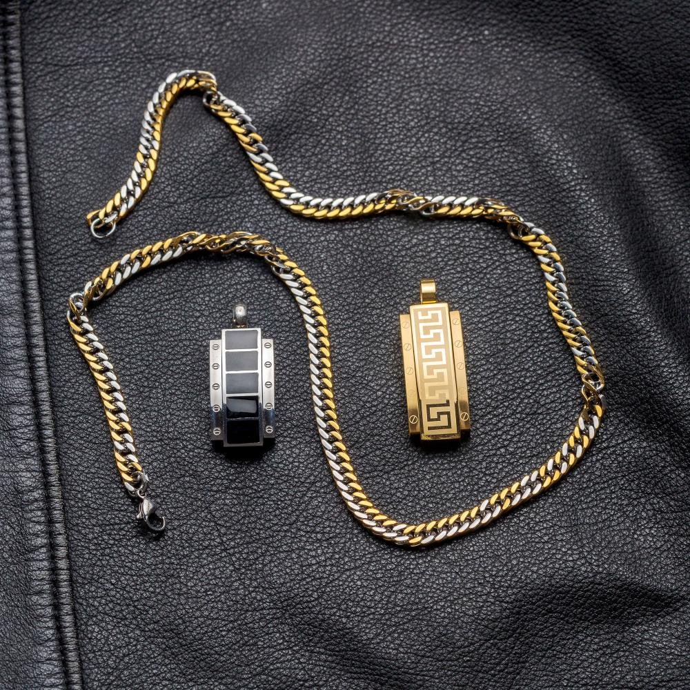 Pingente Aço Grego 45x15mm IPG Dourado 4