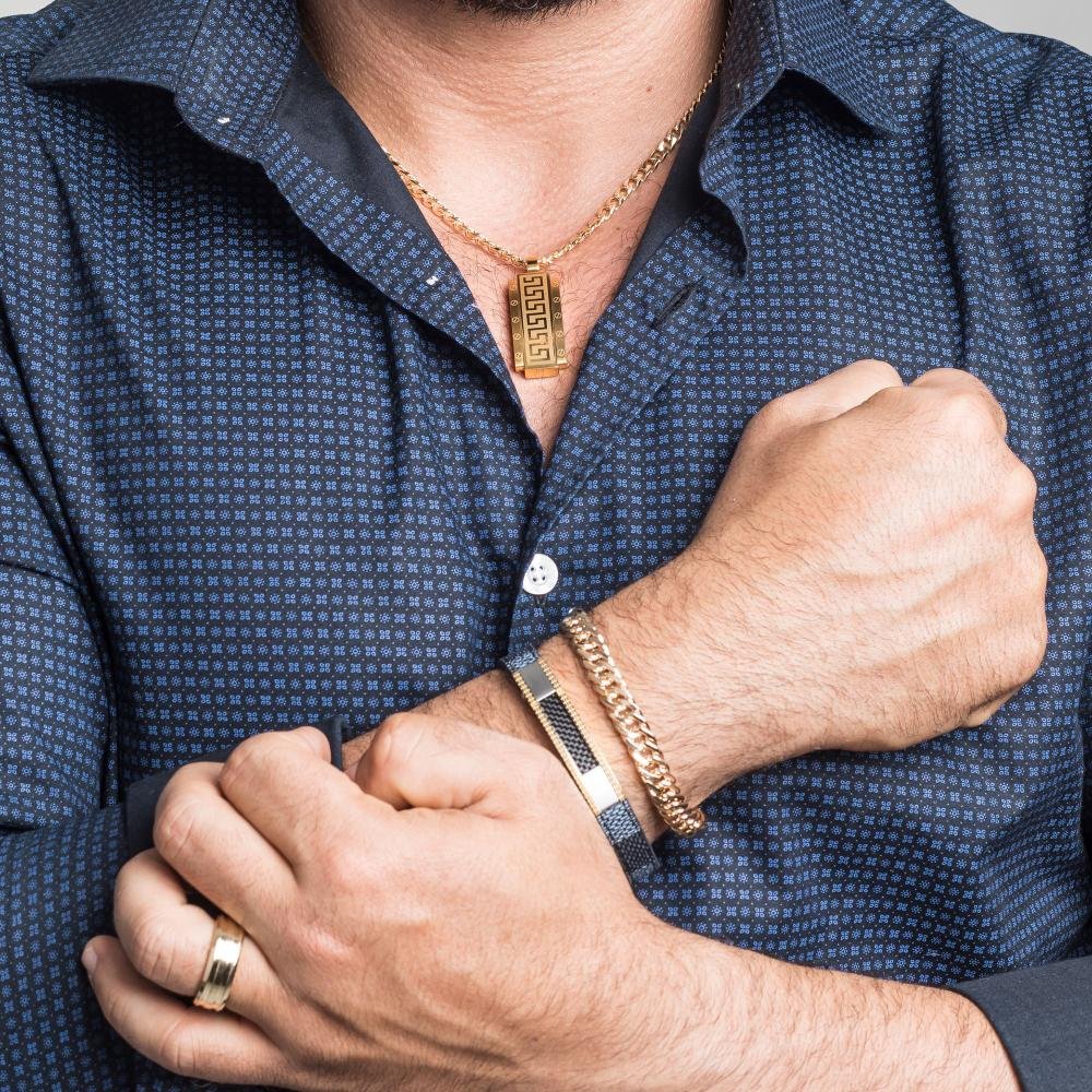 Pingente Aço Grego 45x15mm IPG Dourado 5