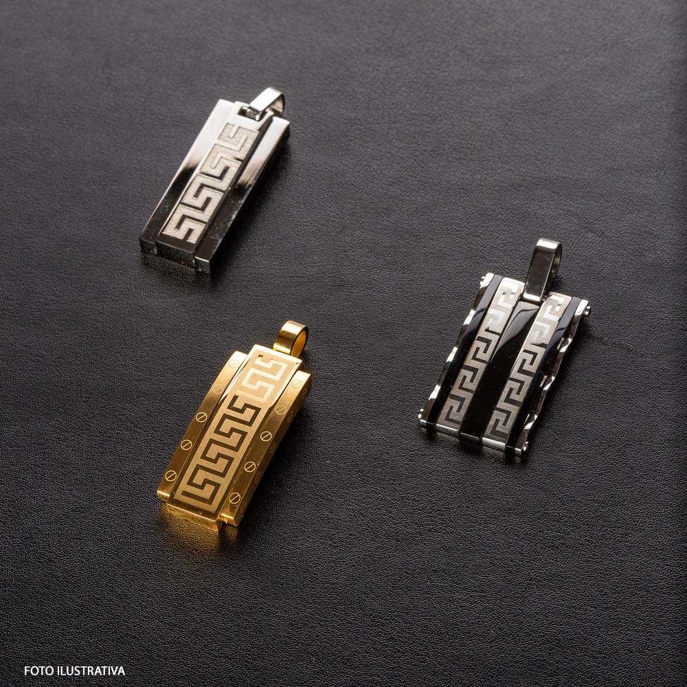 Pingente Aço Grego 45x15mm IPG Dourado 6