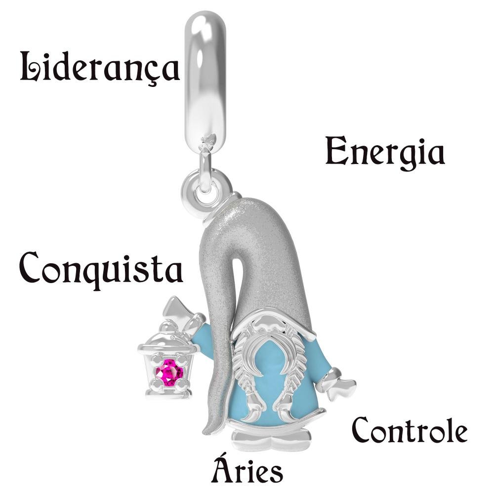 Berloque de Prata Gnomo Signo de Áries Link com Resina Prata 8