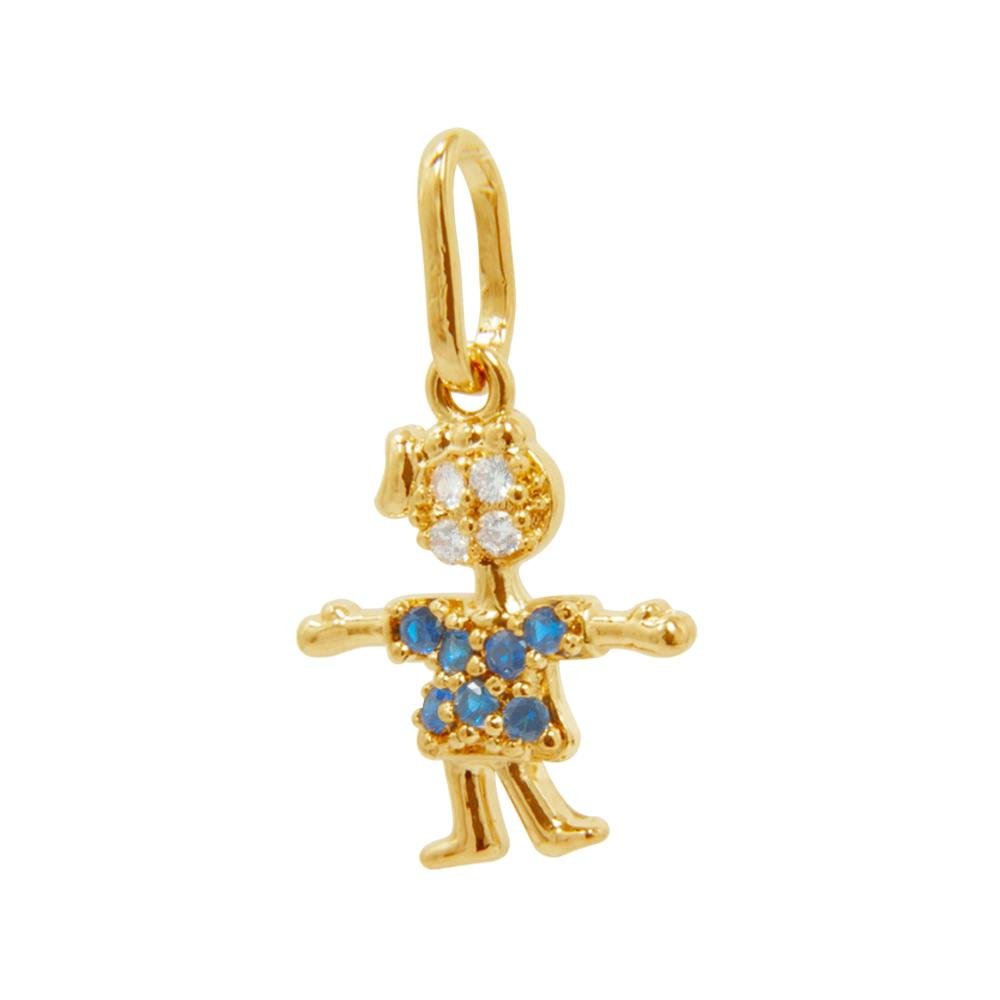 Pingente Prata c/ Ouro 18K Menina com Zircônias 14x12mm Dourado 1
