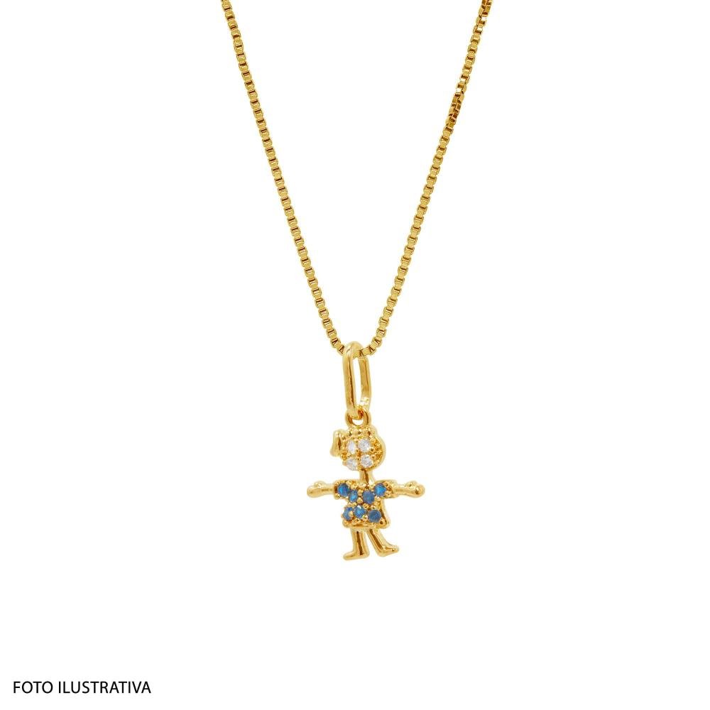 Pingente Prata c/ Ouro 18K Menina com Zircônias 14x12mm Dourado 2