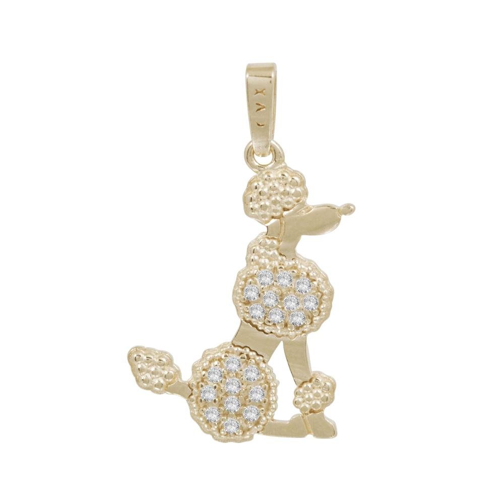 Pingente de Prata Poodle  Revestido com Ouro 18k e Zircônia 22x15mm Dourado 1