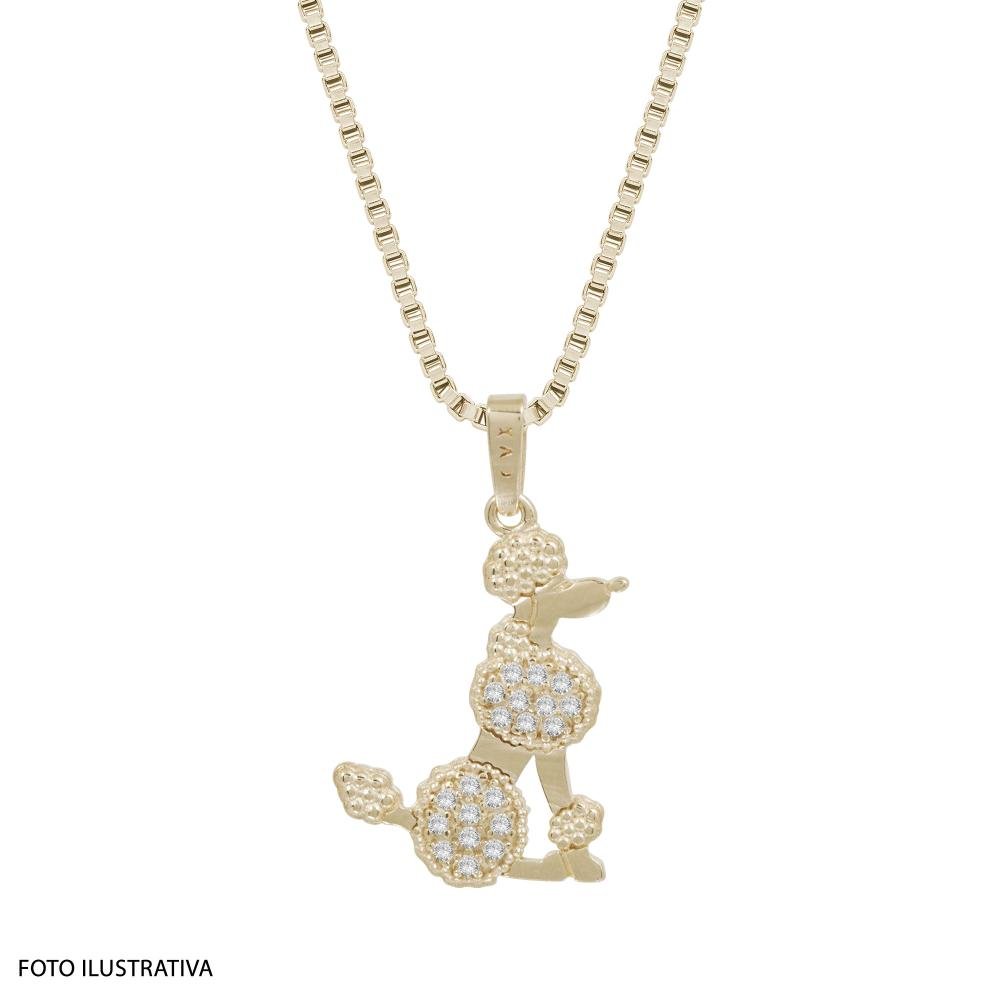 Pingente de Prata Poodle  Revestido com Ouro 18k e Zircônia 22x15mm Dourado 3