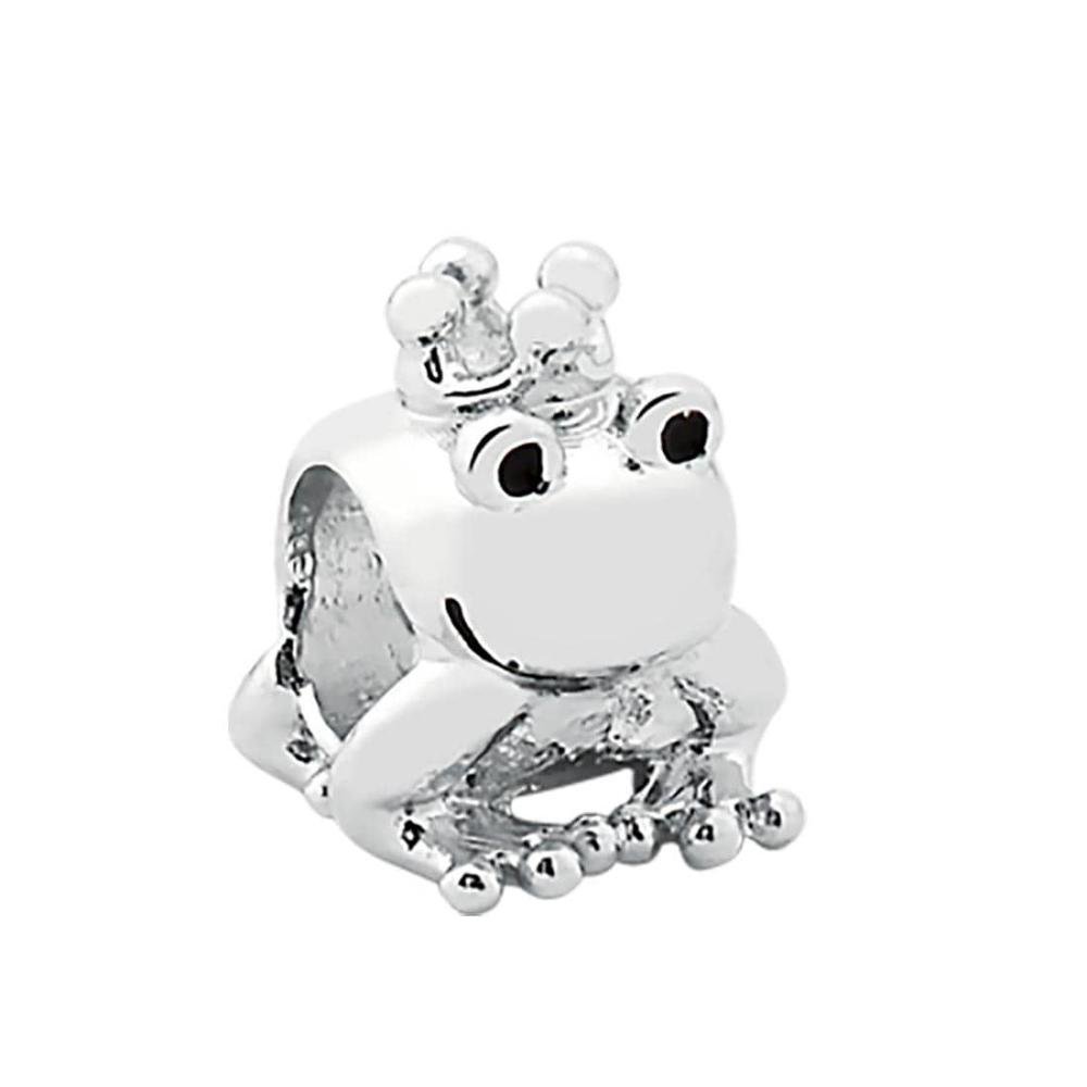 Pingente Prata Link Sapo com Coroa e Resina Preta 7x9mm Prata 1