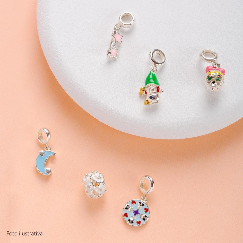 Pingente Prata Link Óculos Estrela POP com Resina Rosa Prata 3