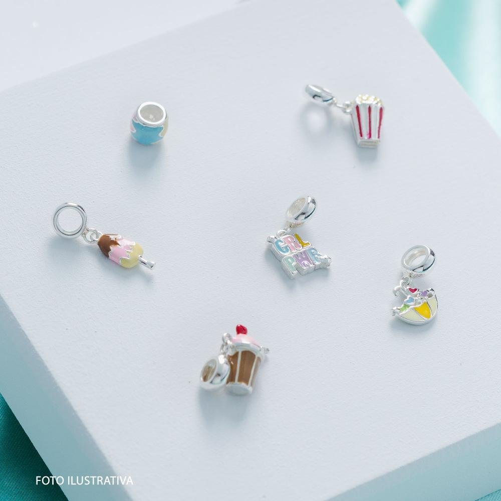 Pingente Prata Link Sorvete Napolitano com Resina Colorida Prata 4