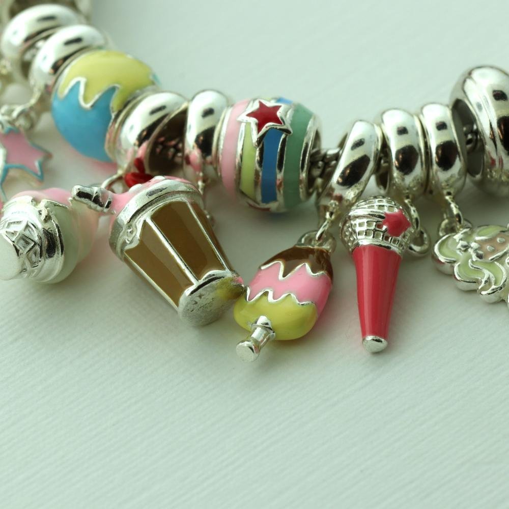 Pingente Prata Link Microfone com Estrela com Resina Rosa Prata 4