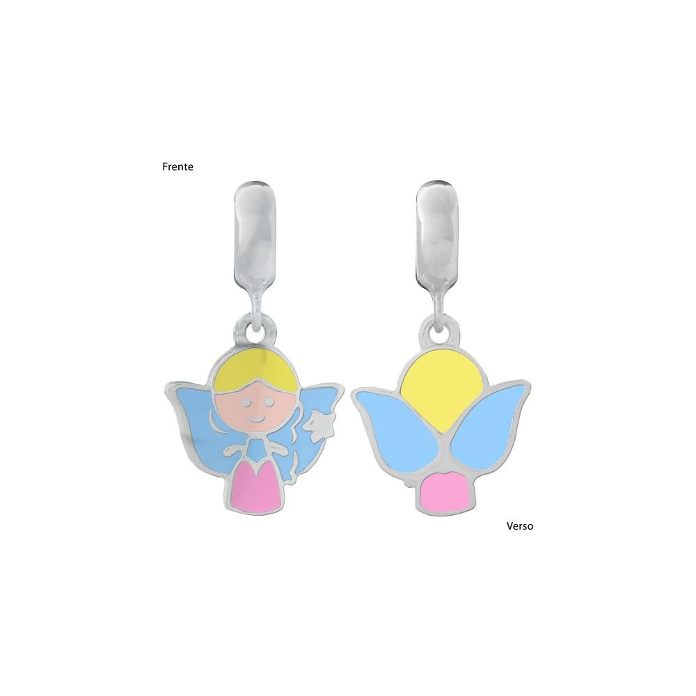 Pingente Prata Link Fada com Resina Azul e Rosa Prata 3