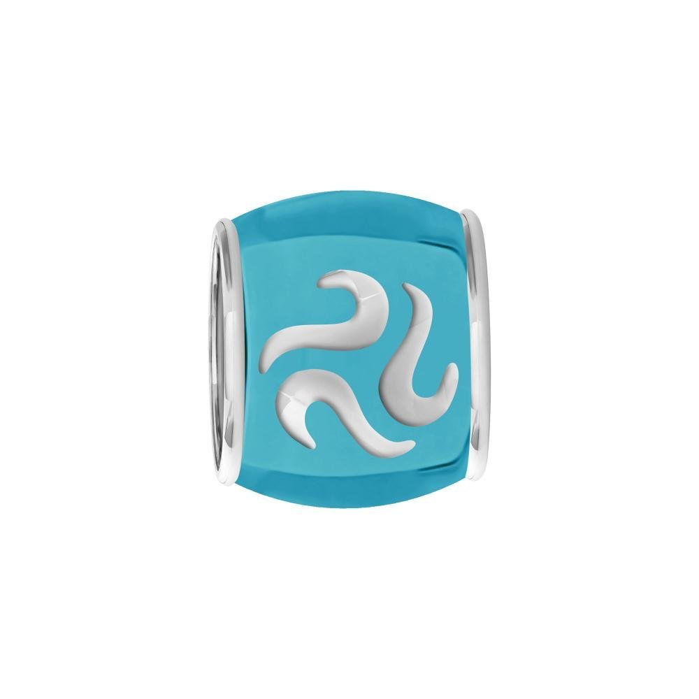 Pingente Prata Link Tubo Separador Convex com Resina Azul Prata 1