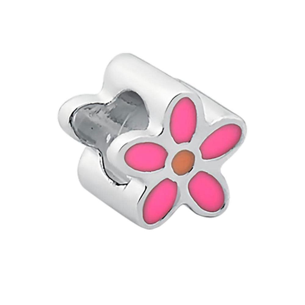Pingente Prata Link Flor com Resina Rosa 7x7mm Prata 1