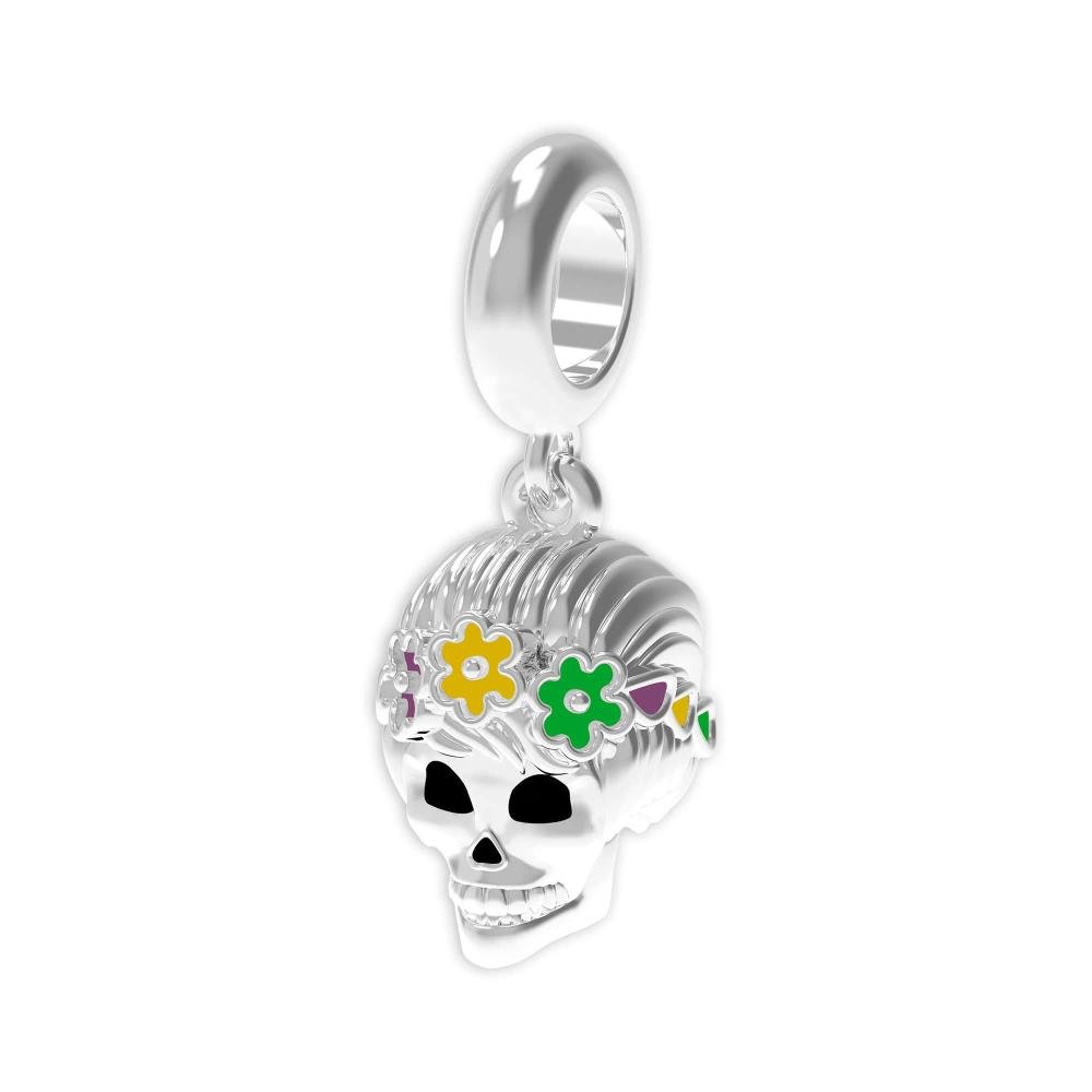 Berloque de Prata La Catrina Caveira Alejandra Link com Resina e Zircônias. Prata 2