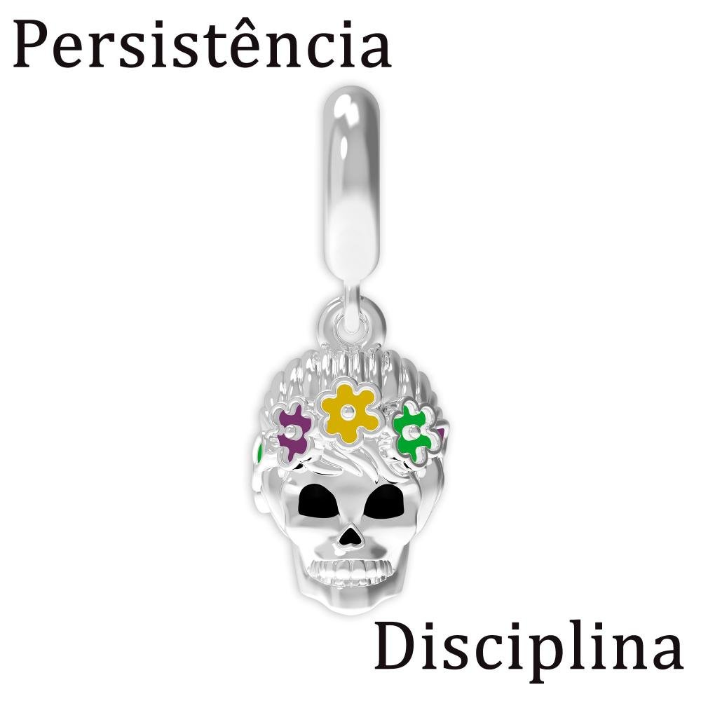 Berloque de Prata La Catrina Caveira Alejandra Link com Resina e Zircônias. Prata 6