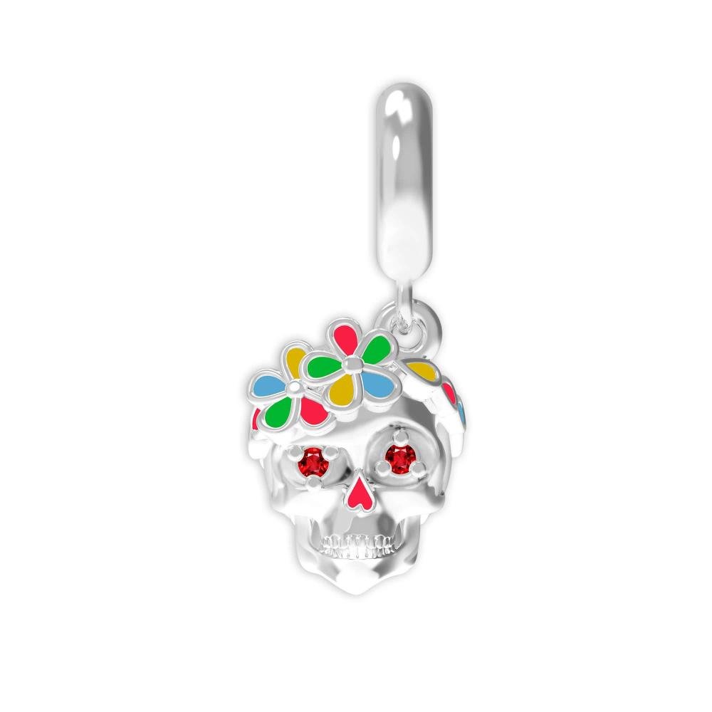 Berloque de Prata La Catrina Caveira Margarita com Resina Prata 2