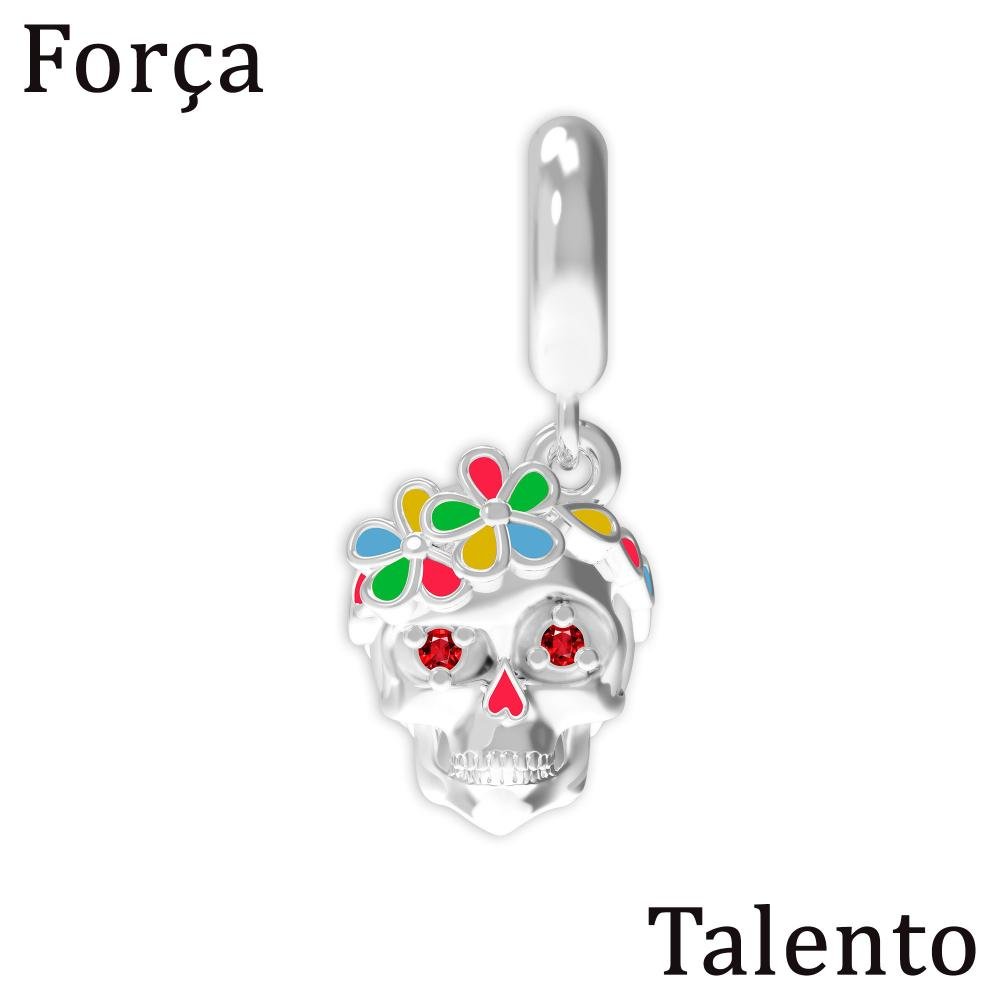 Berloque de Prata La Catrina Caveira Margarita com Resina Prata 10