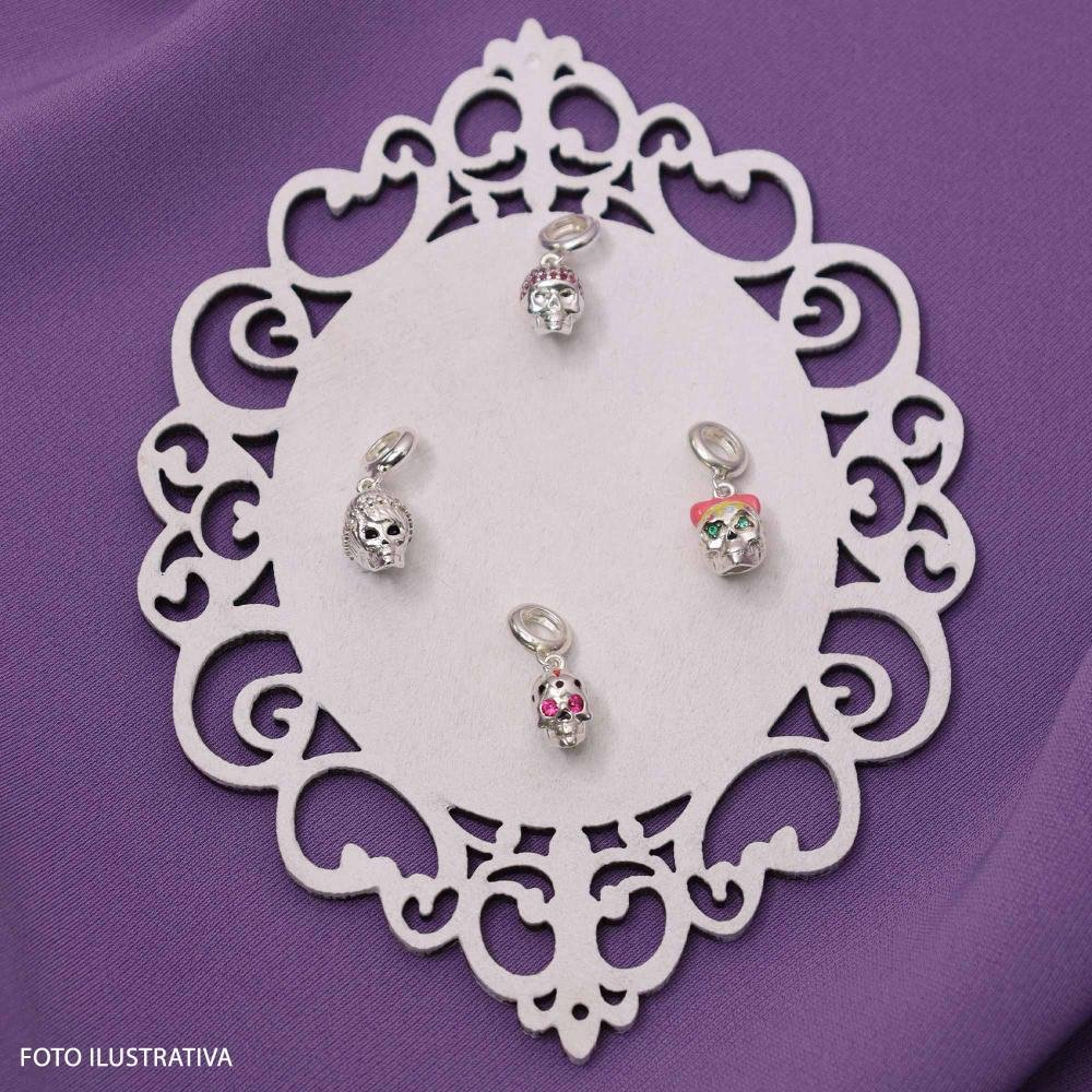 Berloque de Prata La Catrina Caveira Adelita com Resina Prata 5