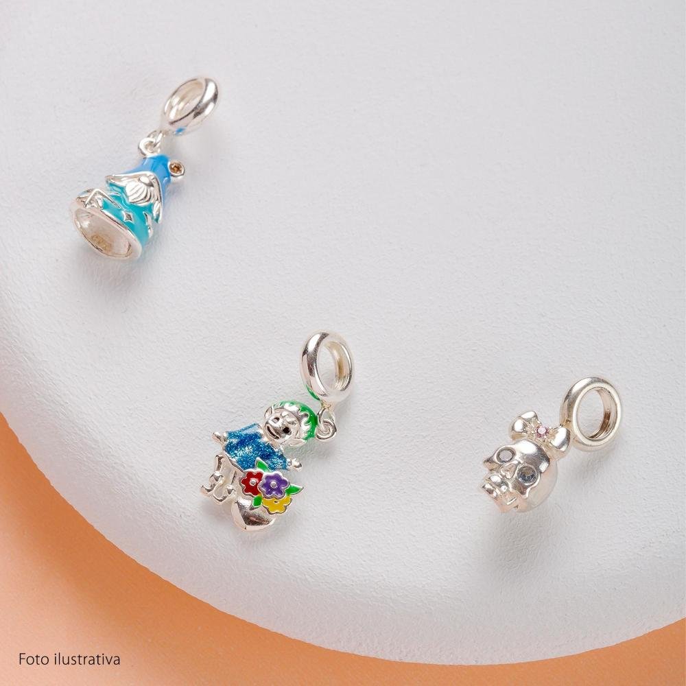 Berloque de Prata La Catrina Caveira Alba com Zircônias Prata 5