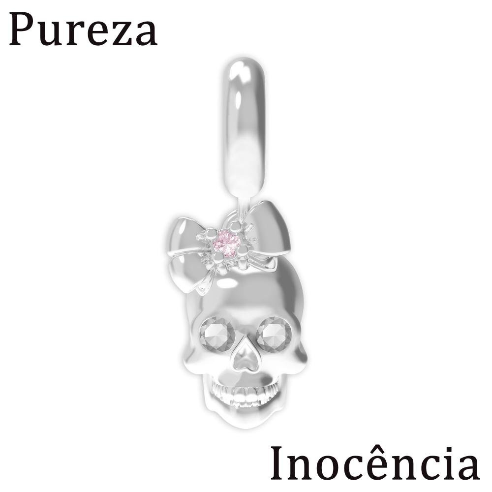 Berloque de Prata La Catrina Caveira Alba com Zircônias Prata 7