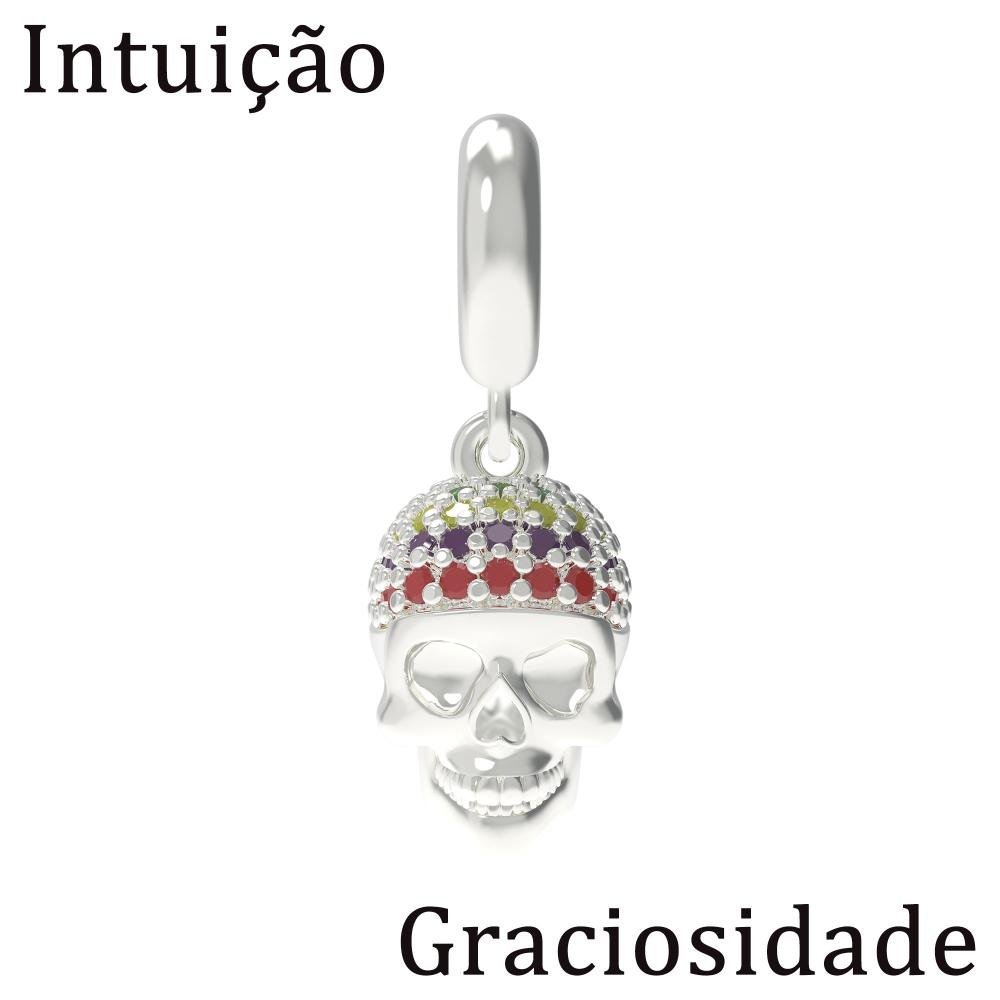Berloque de Prata La Catrina Caveira Mila com Zircônias Prata 7
