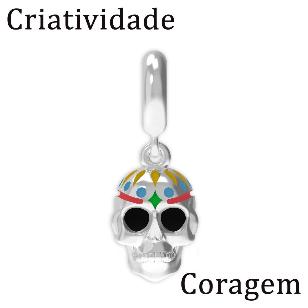 Berloque de Prata La Catrina Caveira Amara Link com Resina e Zircônia Prata 6