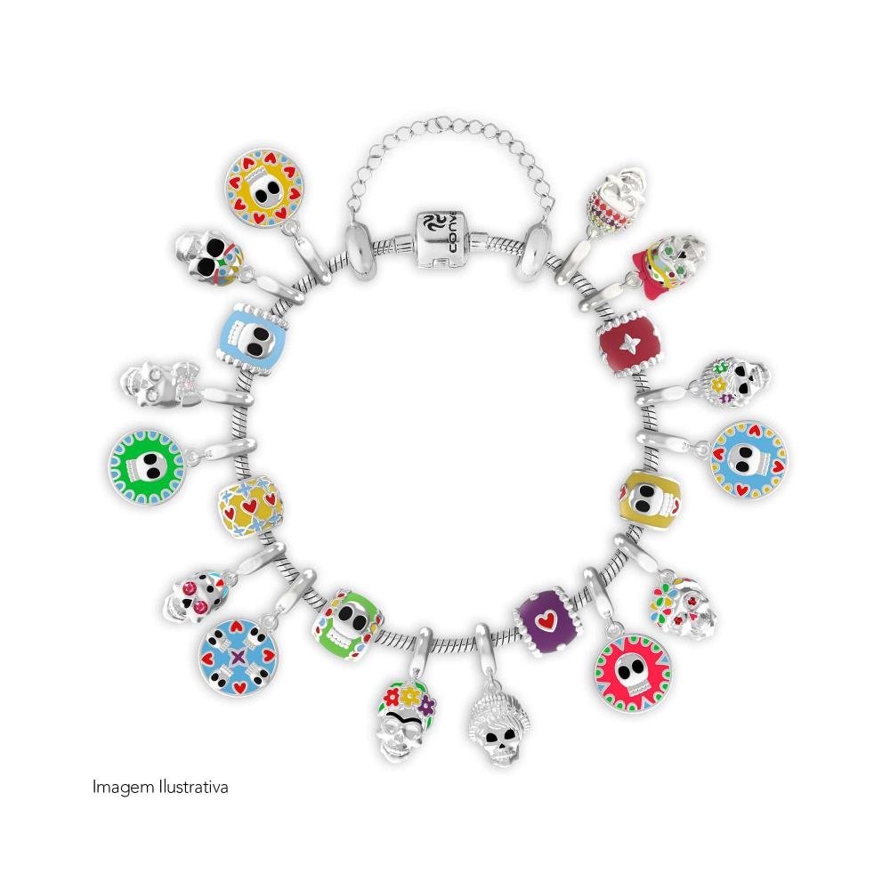 Berloque de Prata La Catrina Caveira Frida com Resina Prata 3