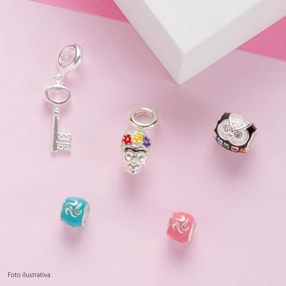 Berloque de Prata La Catrina Caveira Frida com Resina Prata 5