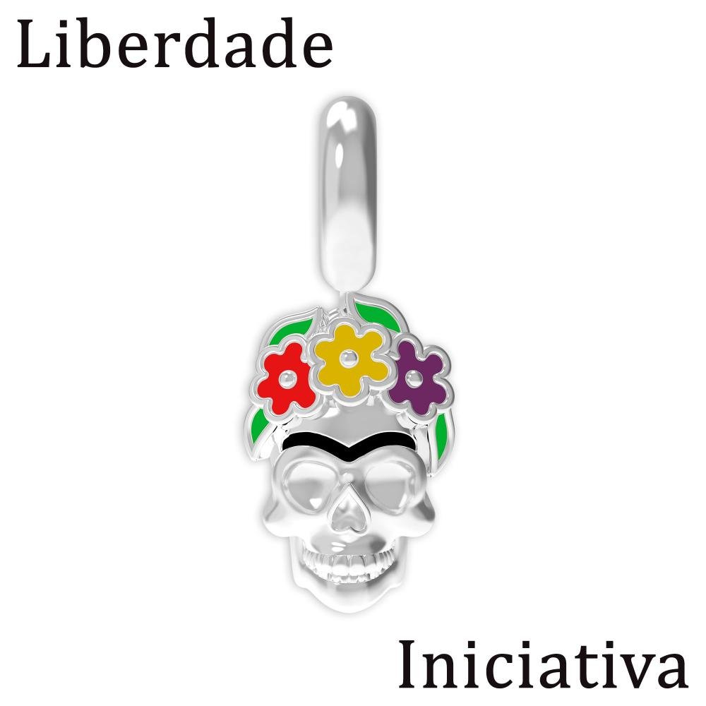 Berloque de Prata La Catrina Caveira Frida com Resina Prata 7