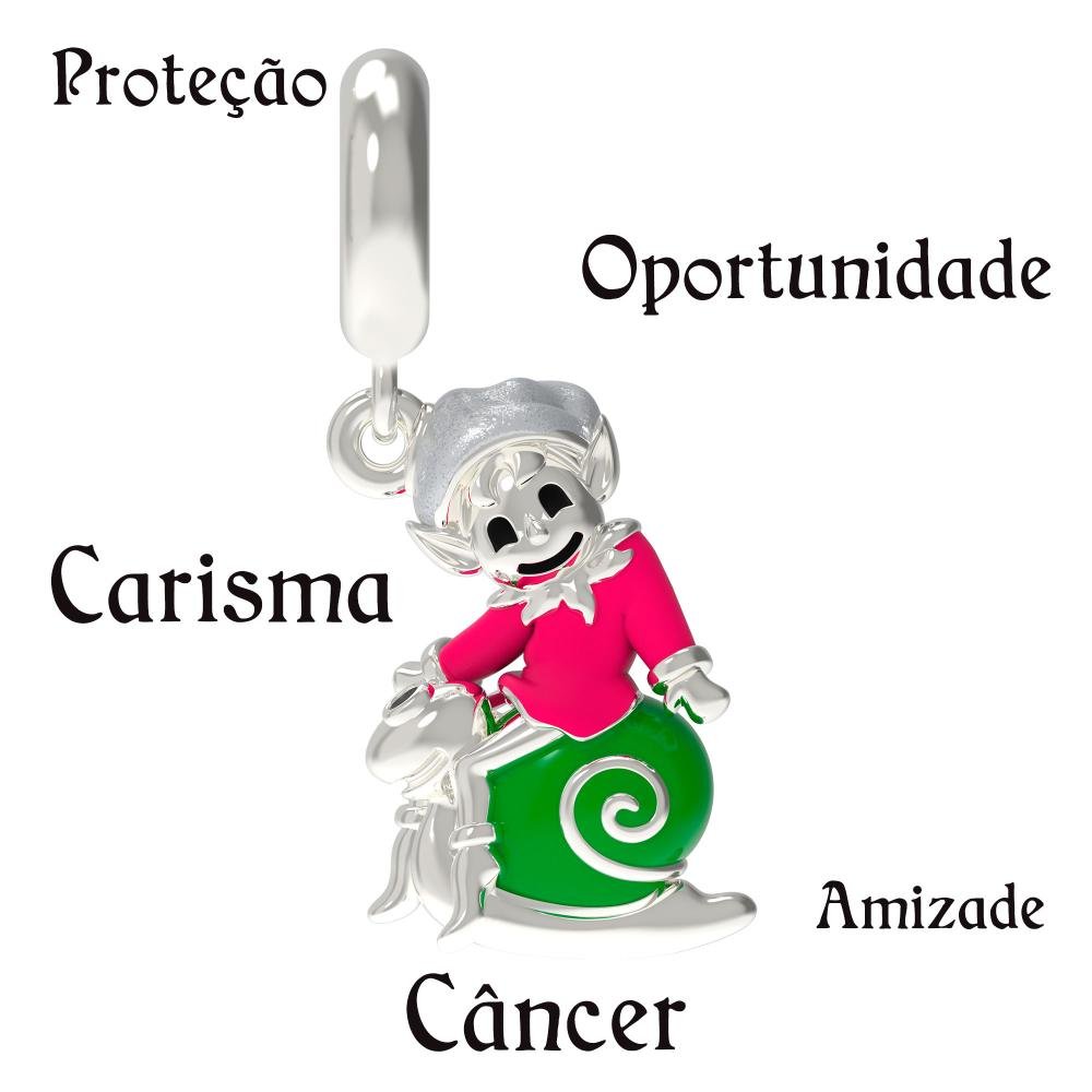 Berloque de Prata Duende do Signo de Câncer Link com Resina Prata 8