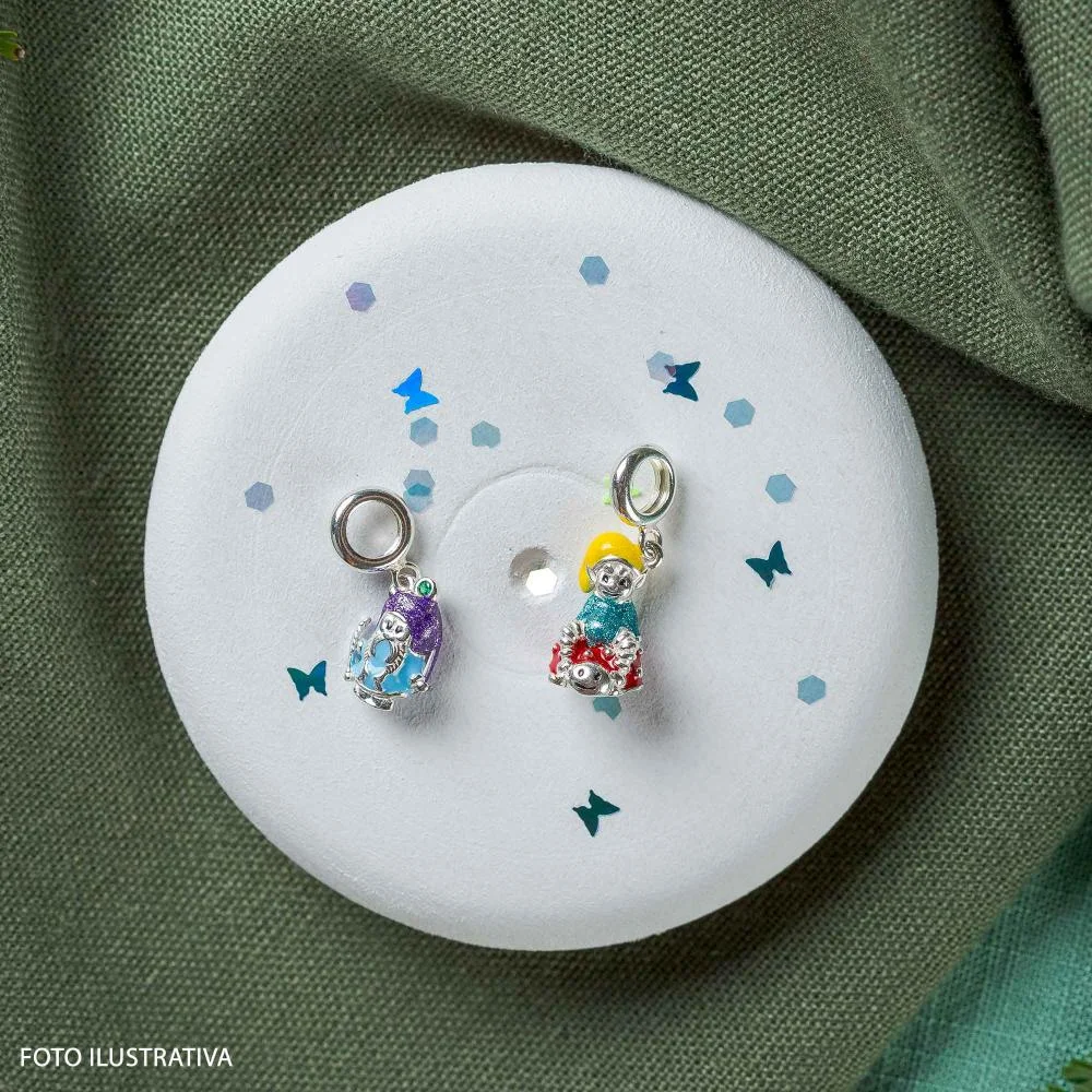 Berloque de Prata Duende Signo de Peixes Link com Resina Prata 5