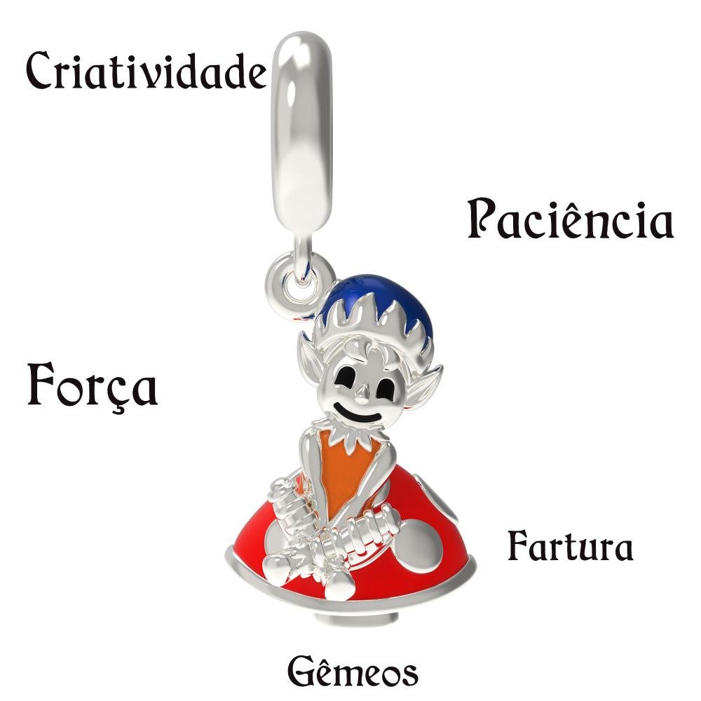 Berloque de Prata Duende Signo de Gêmeos Link com Resina Prata 8