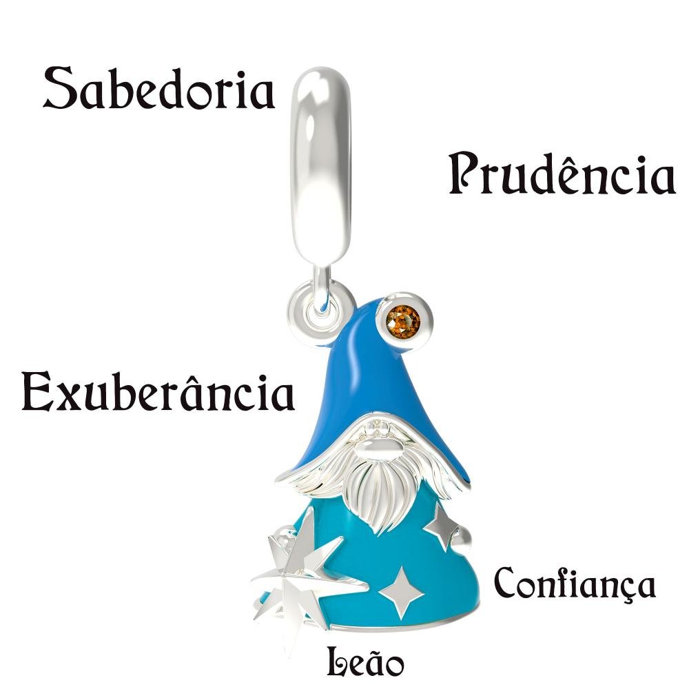 Berloque de Prata Gnomo do Signo de Leão Link com Resina Prata 8