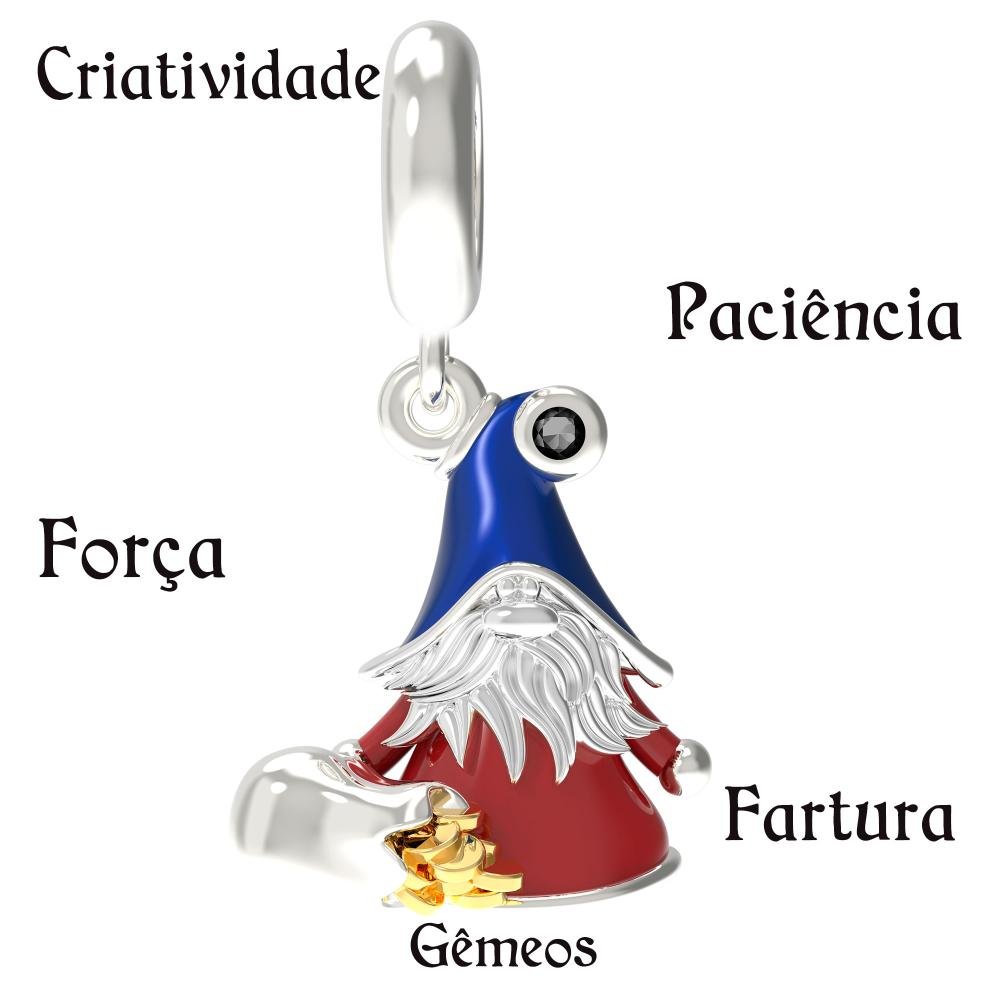 Berloque de Prata Gnomo do Signo de Gêmeos Link com  Resina Prata 8