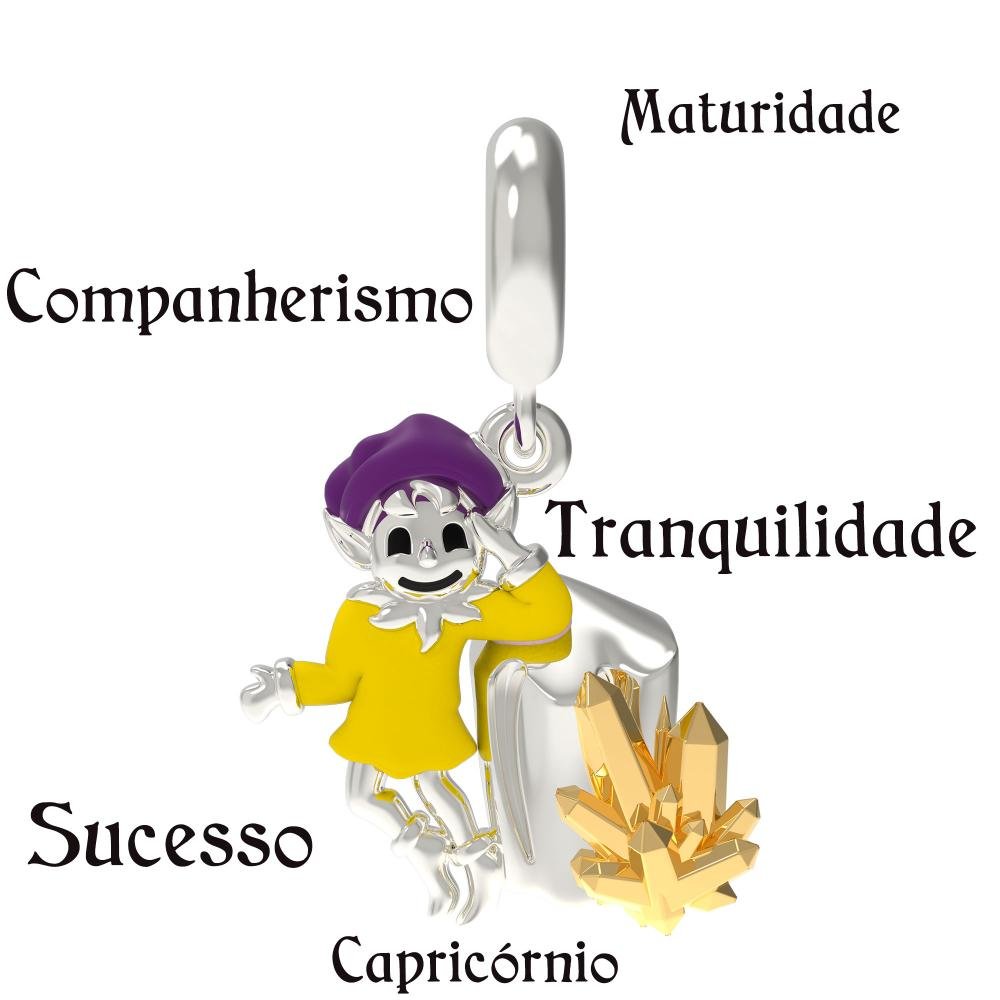 Berloque de Prata Duende Signo de Capricórnio Link com Resina Prata 8