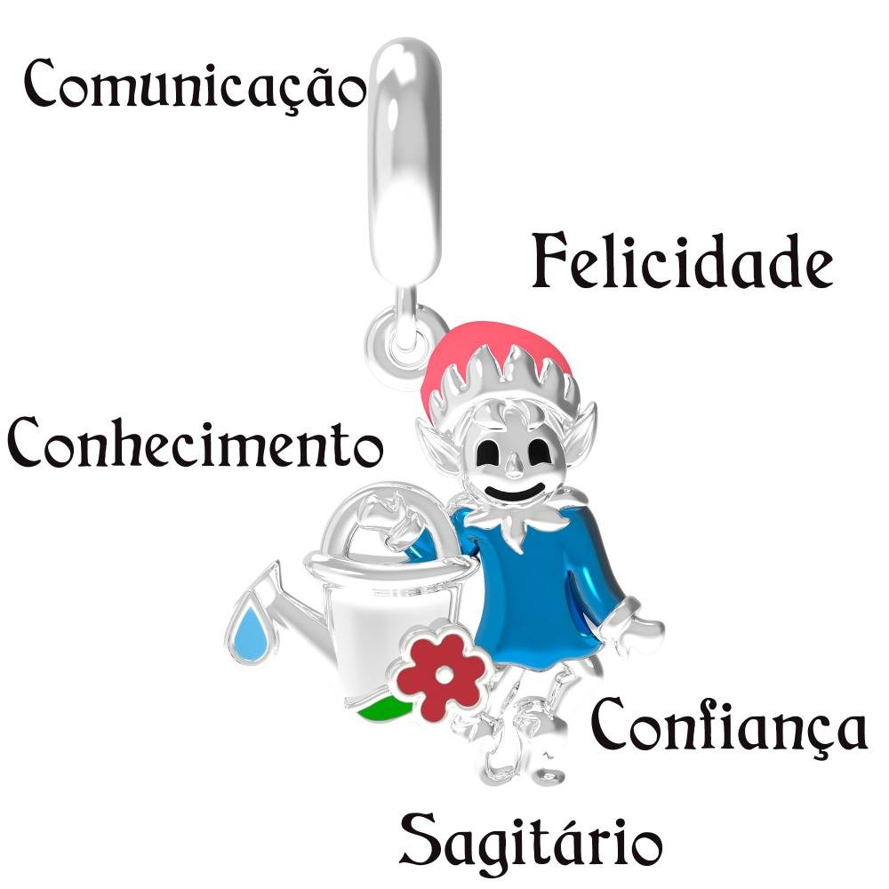 Berloque de Prata Duende do Signo de Sagitário Link com  Resina Prata 8