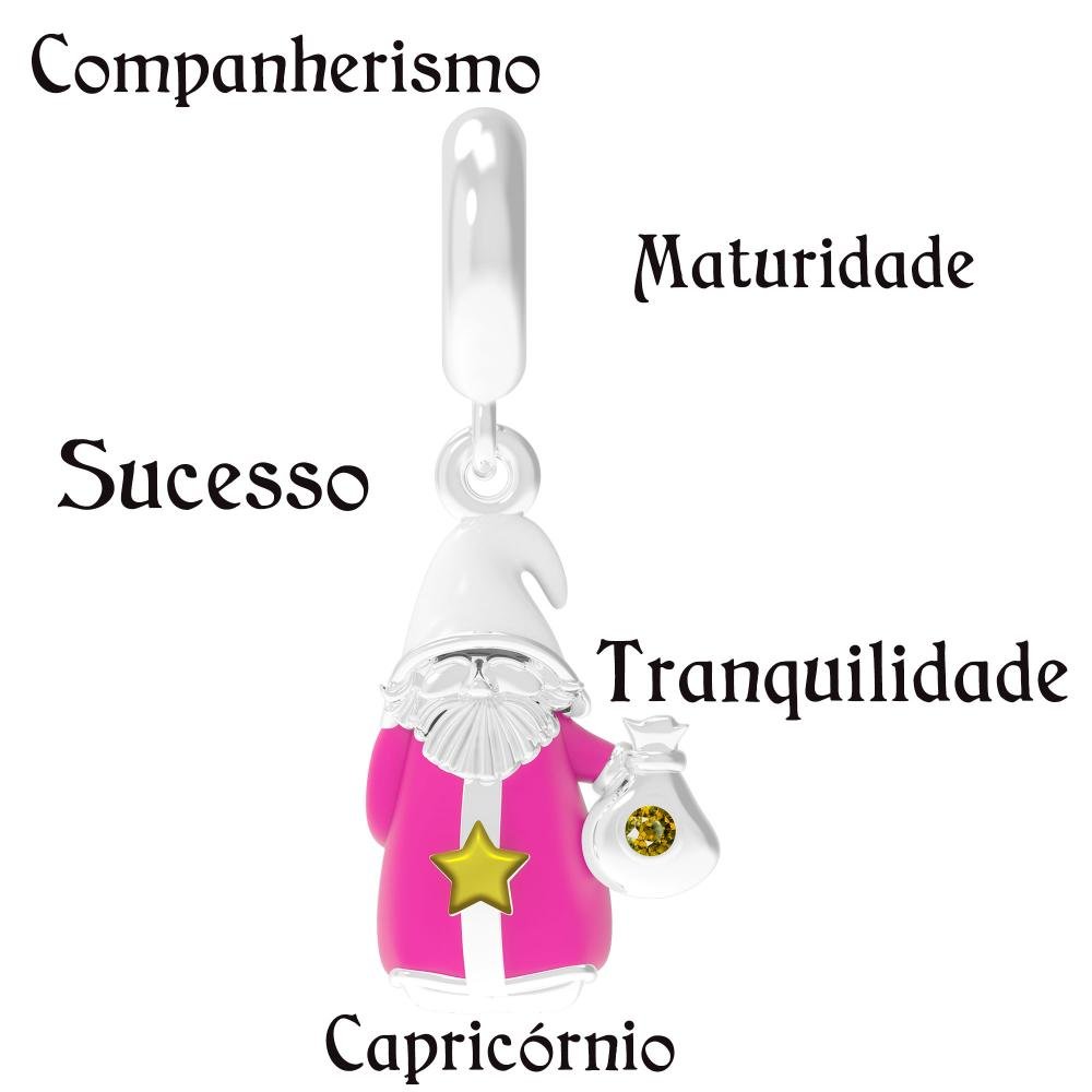 Berloque de Prata Gnomo do Signo de Capricórnio Link com Resina Prata 7