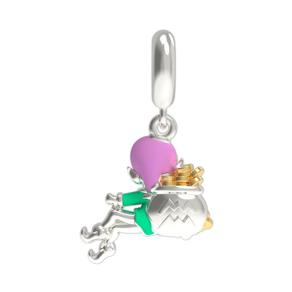 Berloque de Prata Duende Signo de Aquário Link com Resina Prata 2