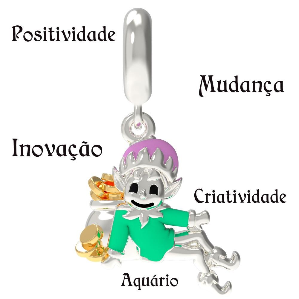 Berloque de Prata Duende Signo de Aquário Link com Resina Prata 8