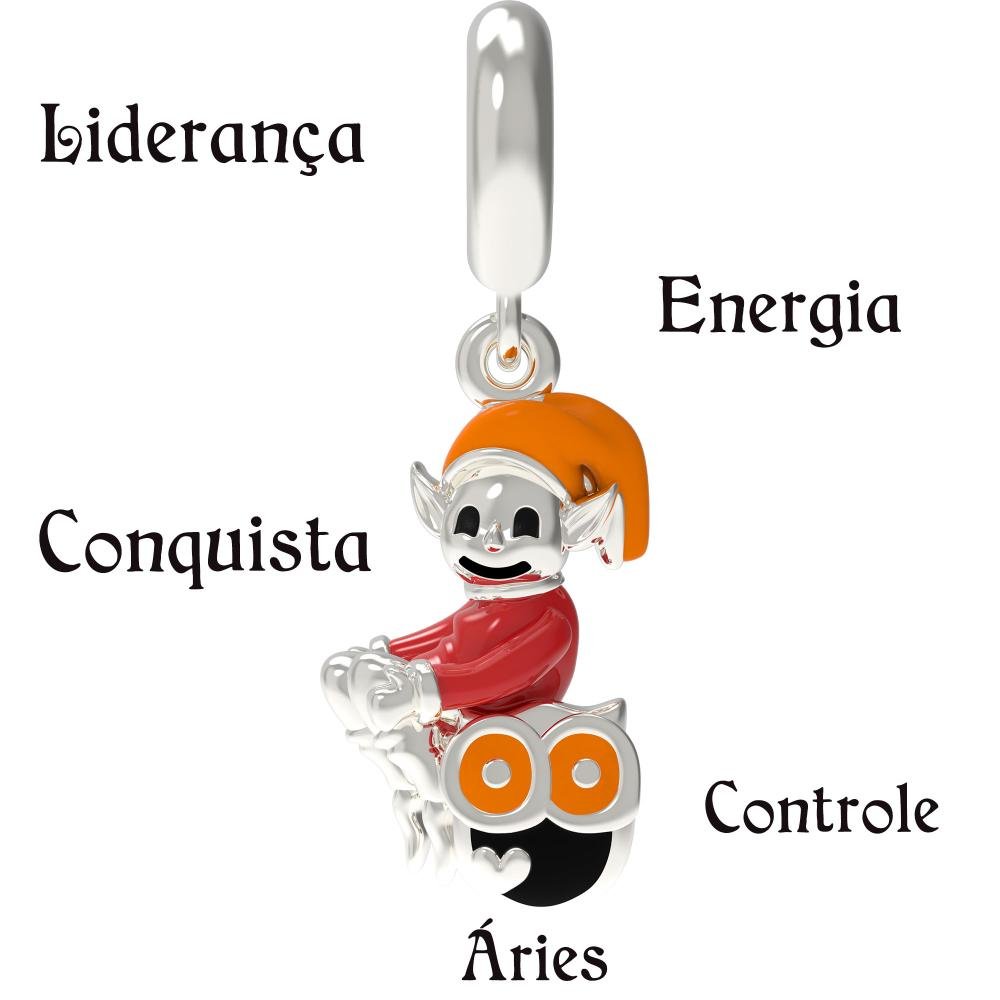 Berloque de Prata Duende Signo de Áries Link com Resina Prata 8