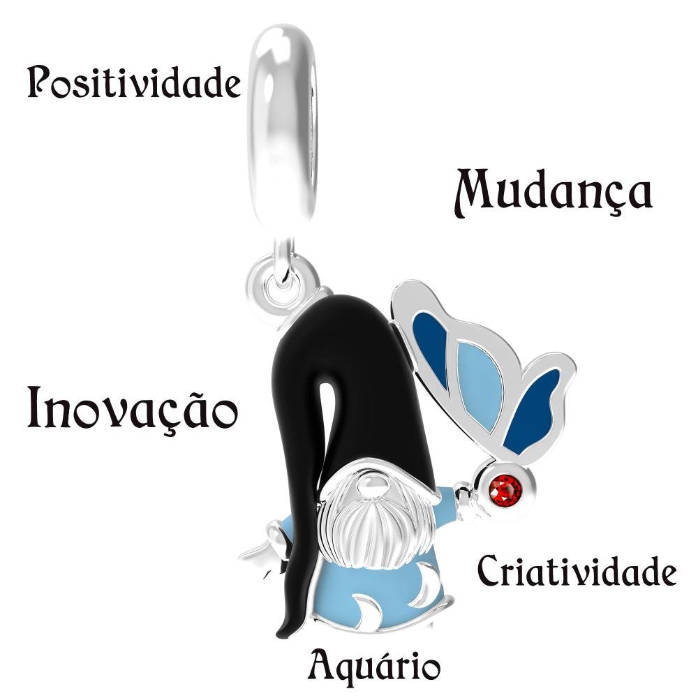 Berloque de Prata Gnomo do Signo de Aquário com Resina Prata 8