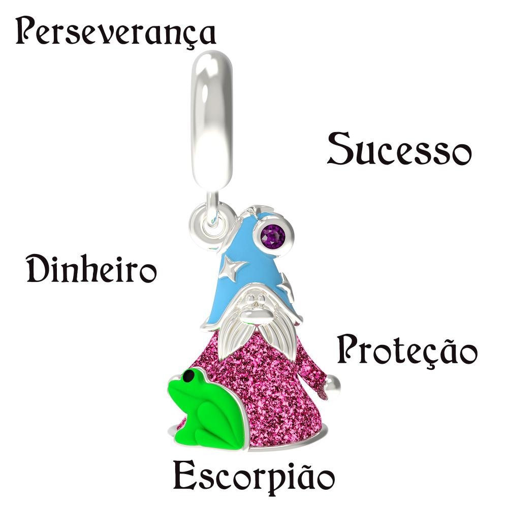 Berloque de Prata Gnomo do Signo de Escorpião Link com  Resina Prata 7