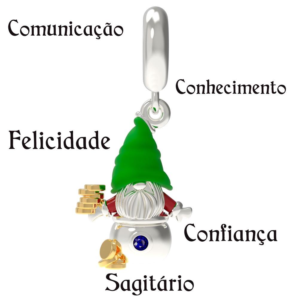 Berloque de Prata Gnomo do Signo de Sagitário Link com Resina Prata 7