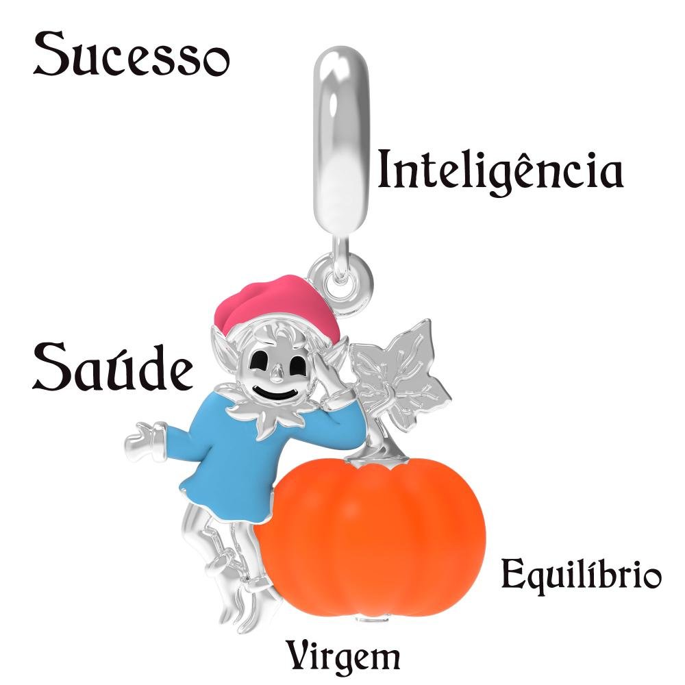 Berloque de Prata Duende Signo de Virgem Link com Resina Prata 8