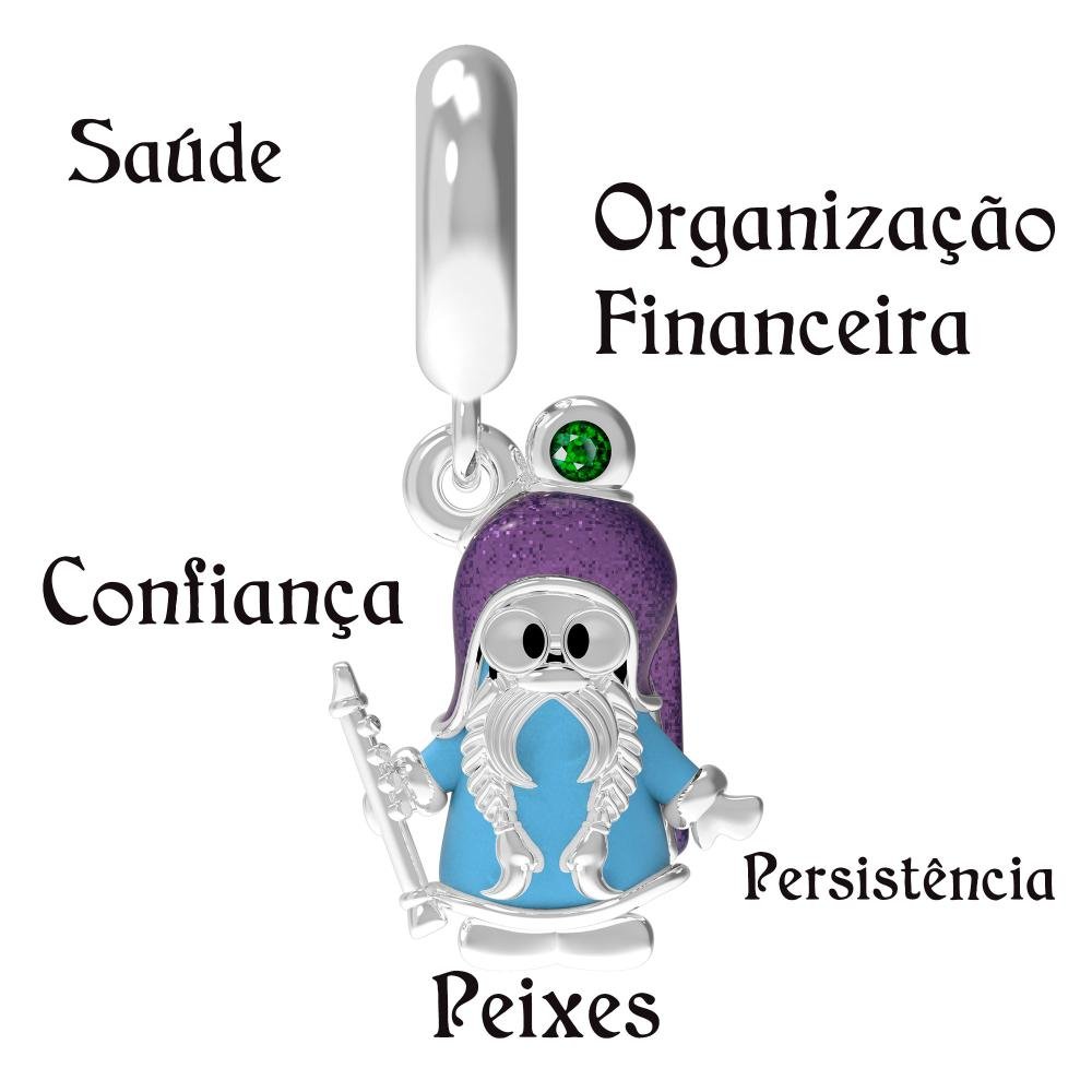 Berloque de Prata Gnomo do Signo de Peixes Link com Resina Prata 7