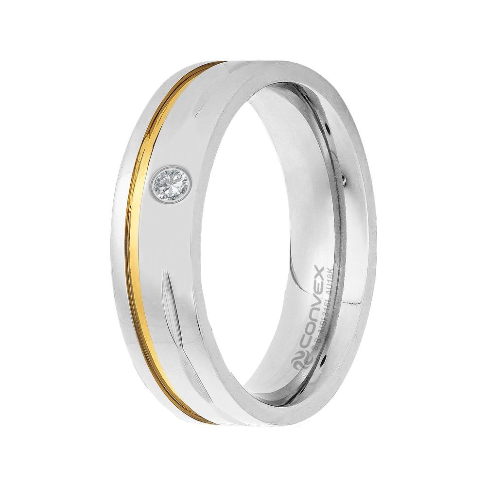 Aliança Aço Deam 6mm com Filete em Ouro e Zircônia Prata 1
