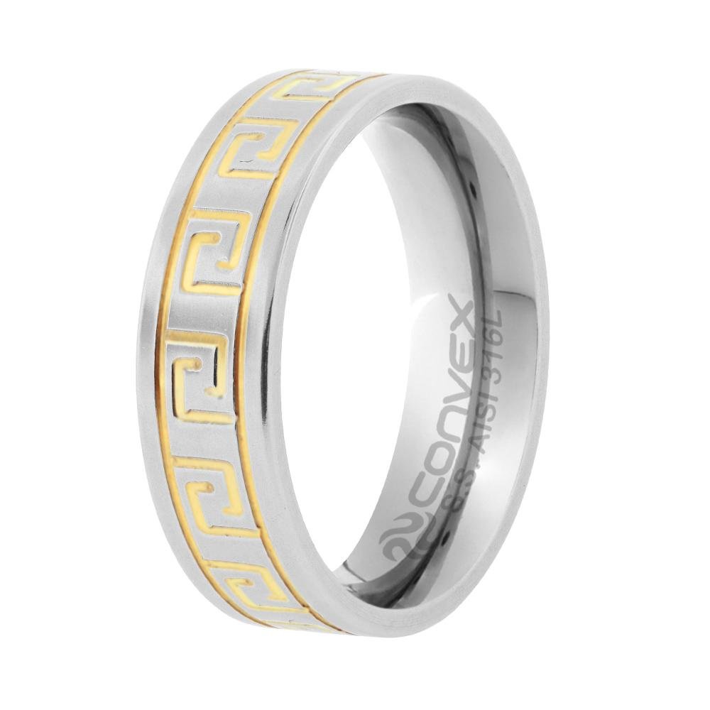 Aliança de Aço Greek 6.5mm com Filete Gold IPG Prata 1